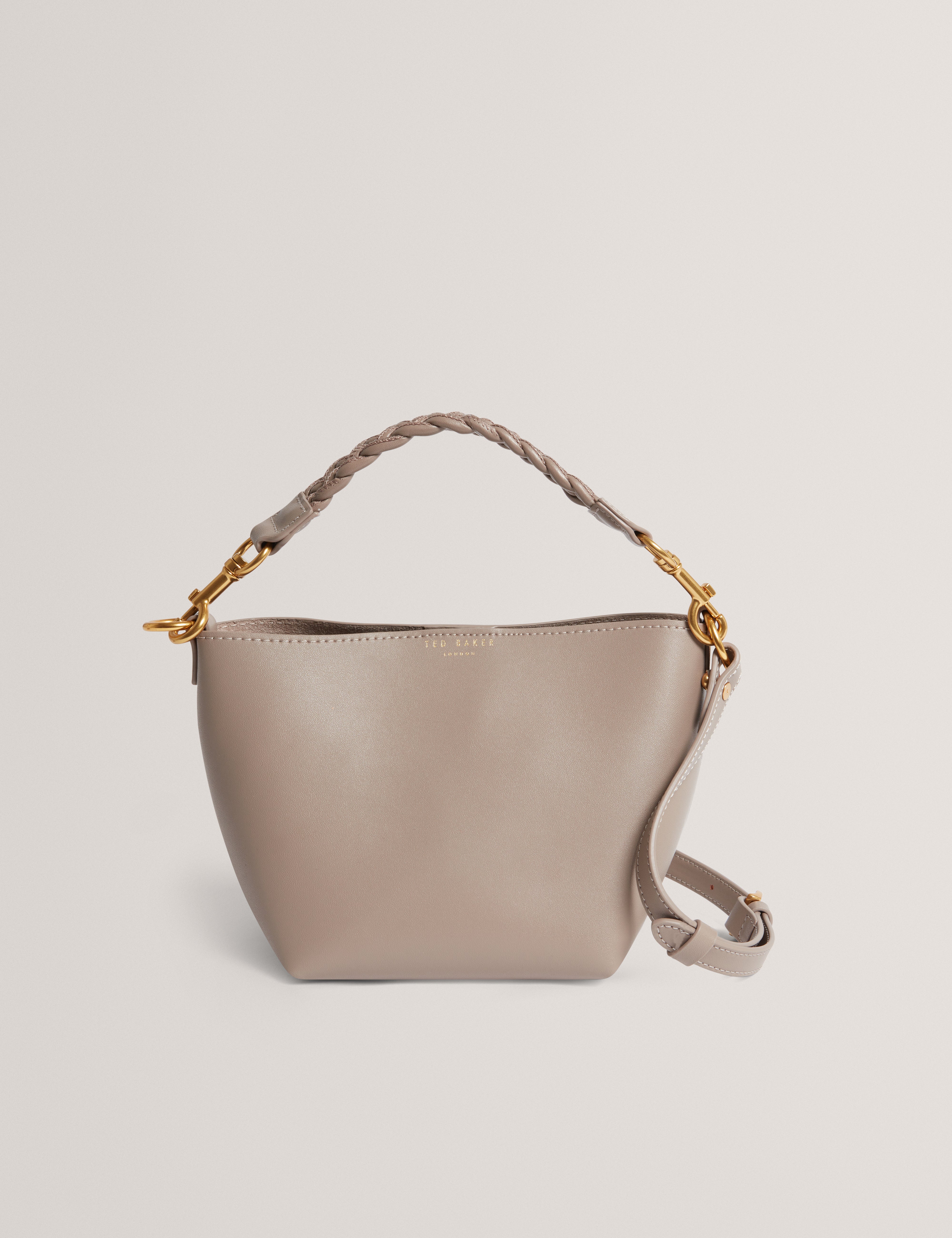 WAVELY: Weave Handle Leather Small Bucket Bag