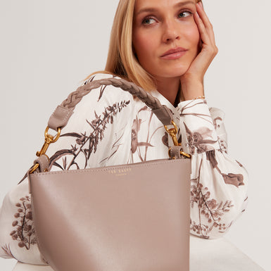 WAVELY: Weave Handle Leather Small Bucket Bag
