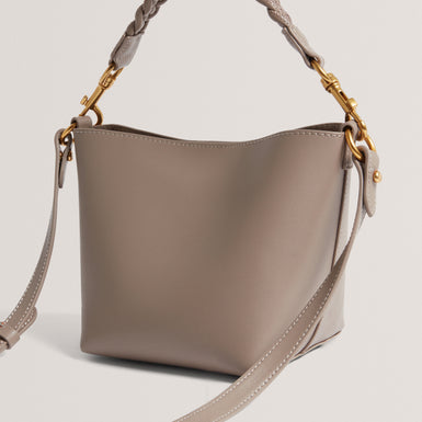 WAVELY: Weave Handle Leather Small Bucket Bag