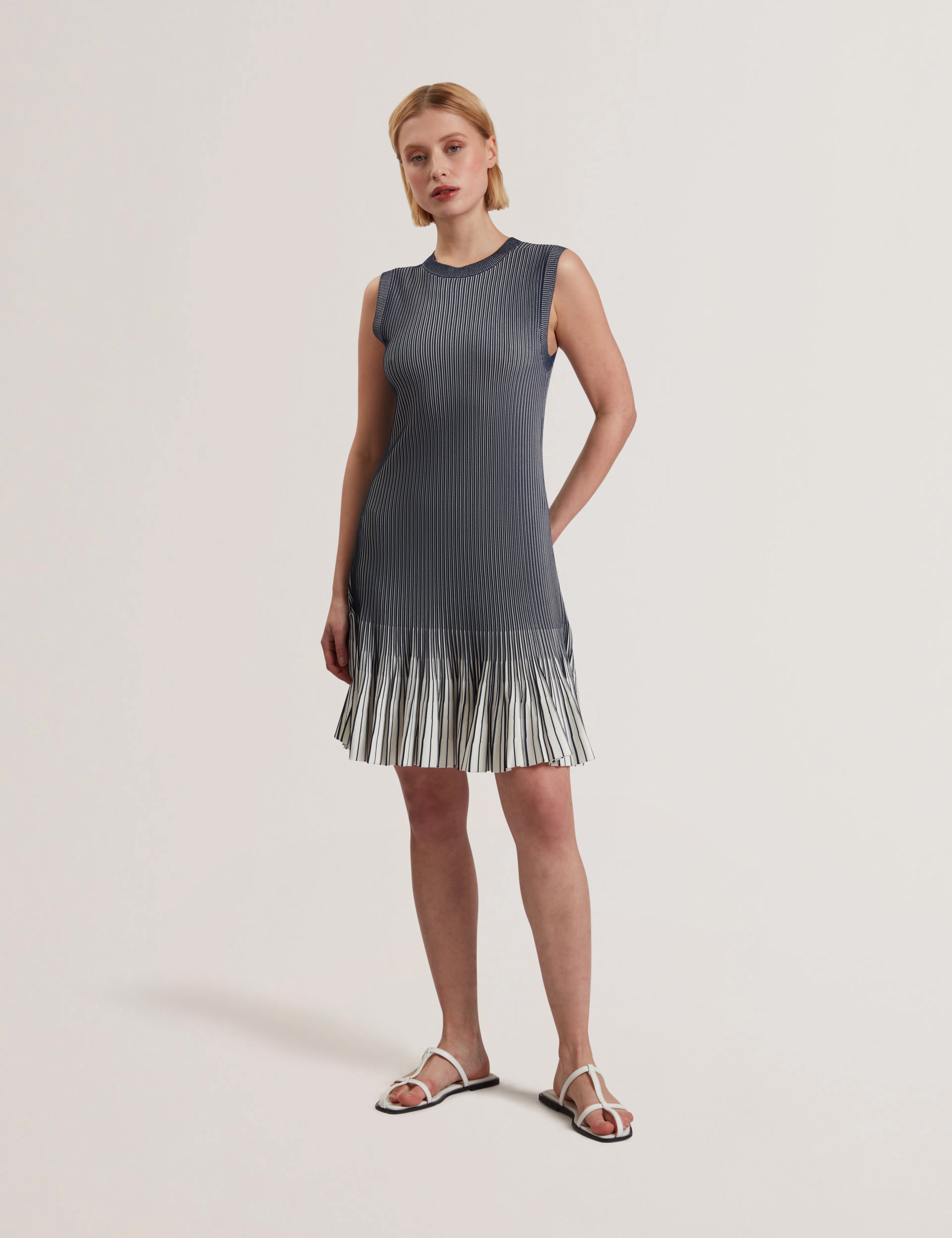 Women's LILYO-Textured Stripe Flippy Skirt Mini Dress Navy