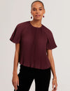 AGARA: Crepe Pleated Short Sleeve Top