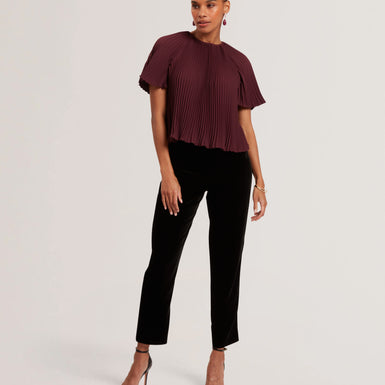 AGARA: Crepe Pleated Short Sleeve Top