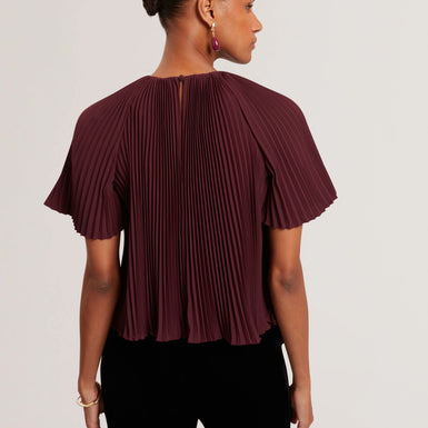 AGARA: Crepe Pleated Short Sleeve Top