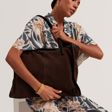 Women's ANNIEYY-Script Detail Large Suede Tote