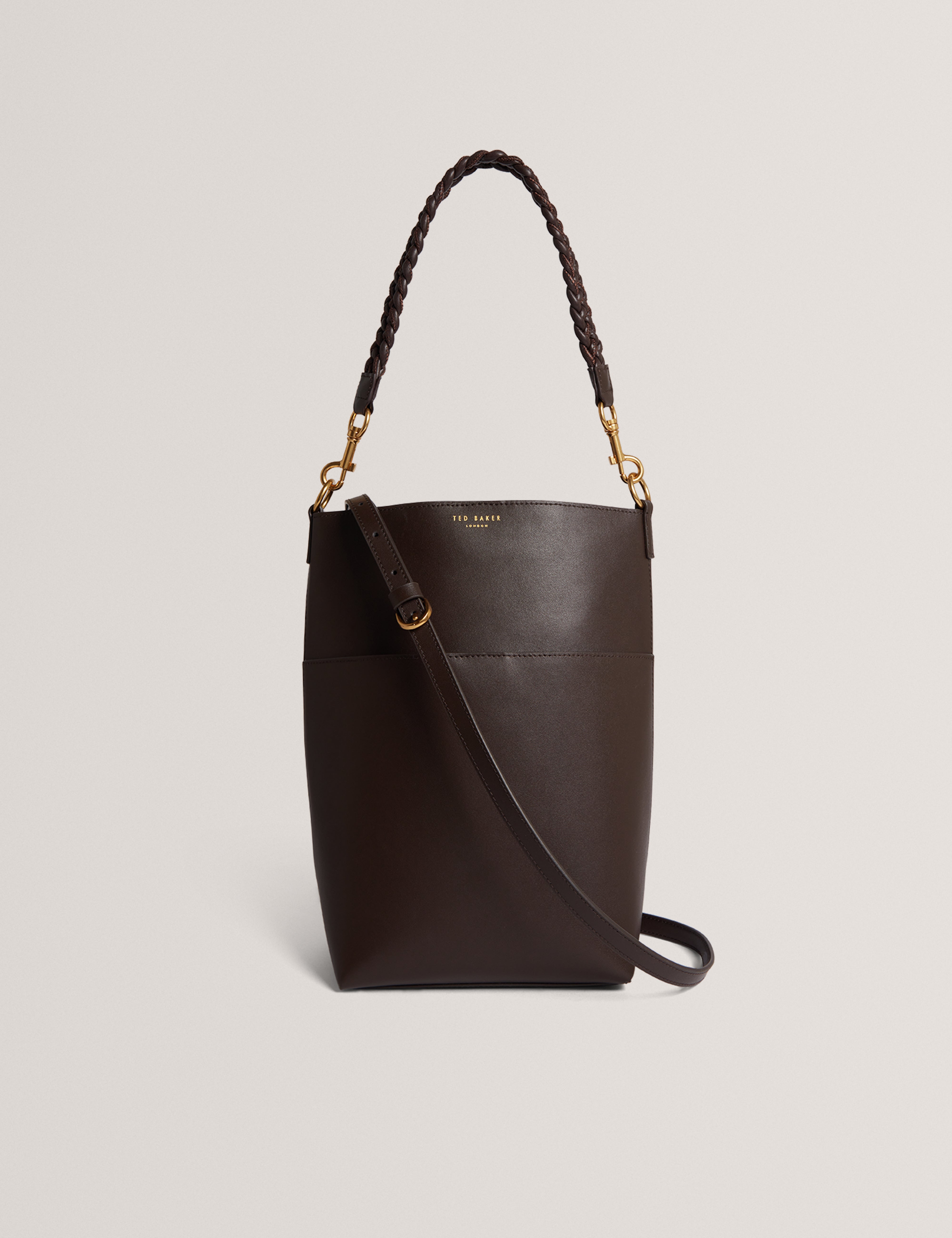 WANNDA: Weave Handle Leather Medium Bucket Bag