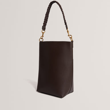 WANNDA: Weave Handle Leather Medium Bucket Bag