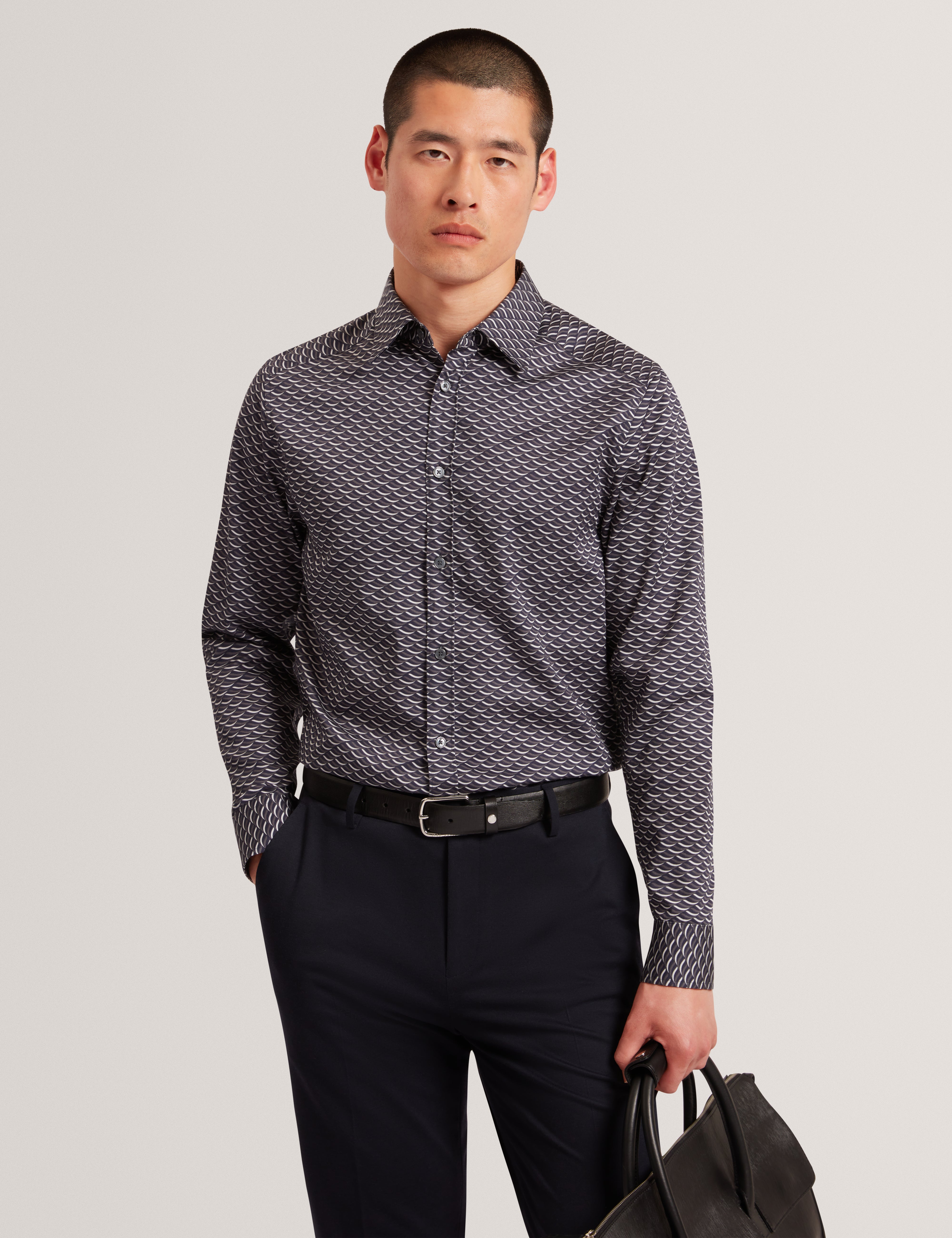 AGNAR: LS Regular Fit Wave Geo Print Shirt