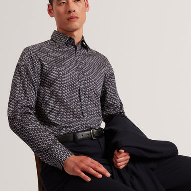 AGNAR: LS Regular Fit Wave Geo Print Shirt