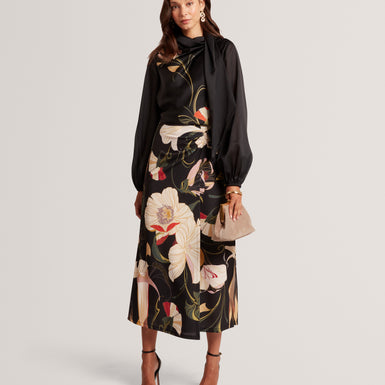 ORTUGA: Neck Tie Printed Long Sleeve Top
