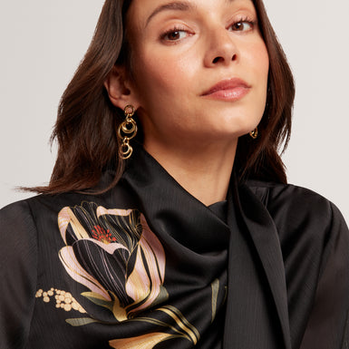 ORTUGA: Neck Tie Printed Long Sleeve Top