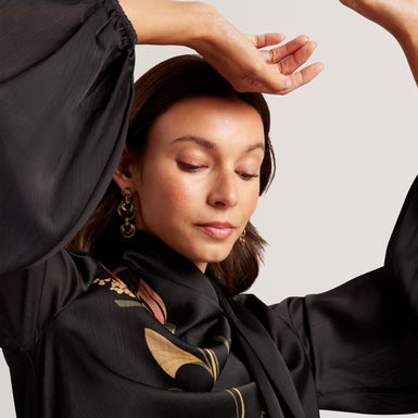 ORTUGA: Neck Tie Printed Long Sleeve Top