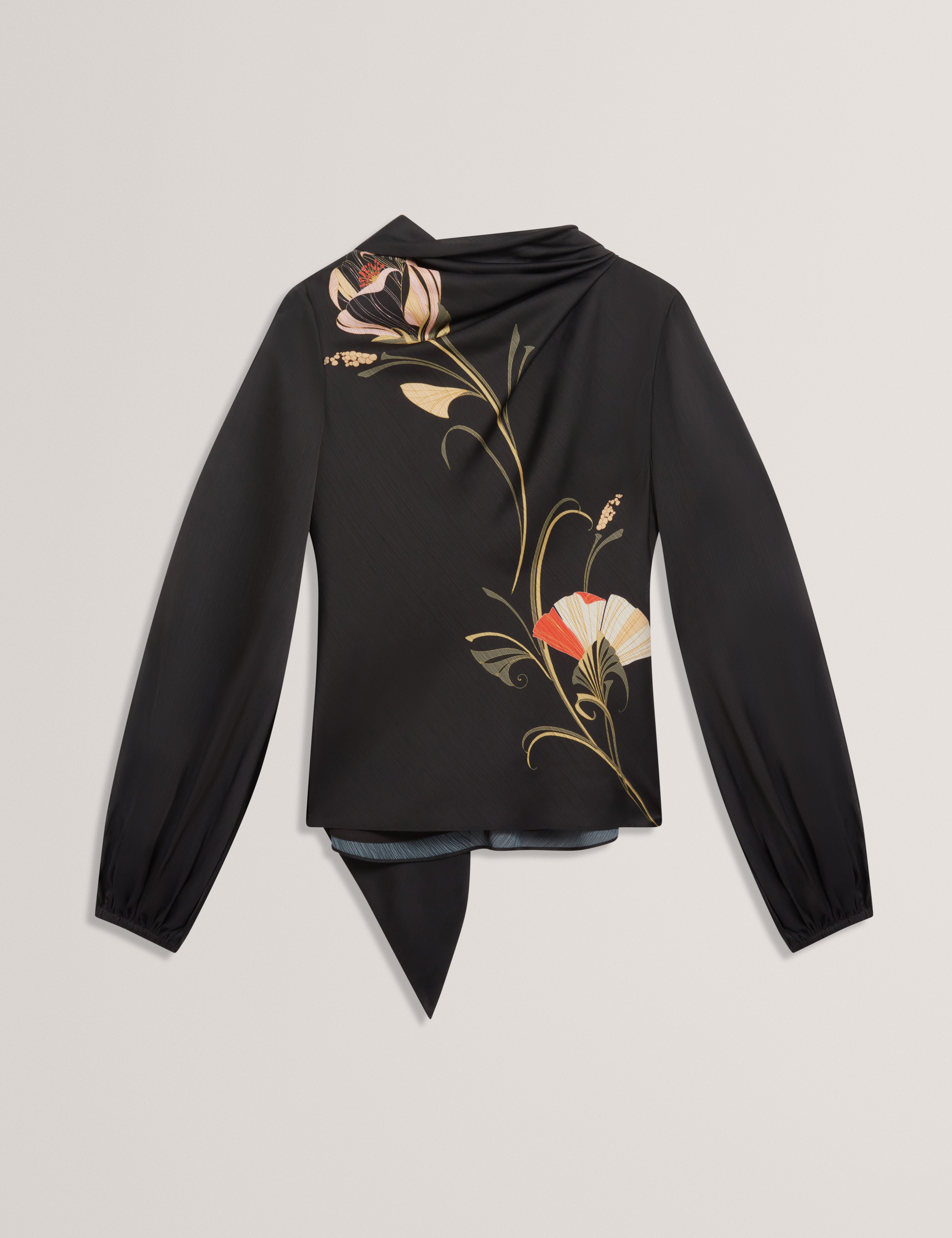 ORTUGA: Neck Tie Printed Long Sleeve Top