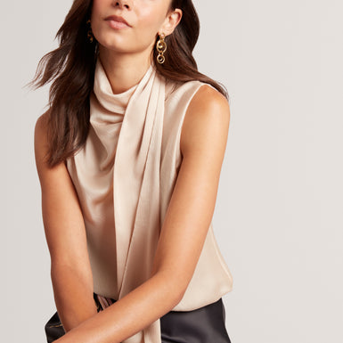 CHADDA: Sleeveless Neck Tie Top