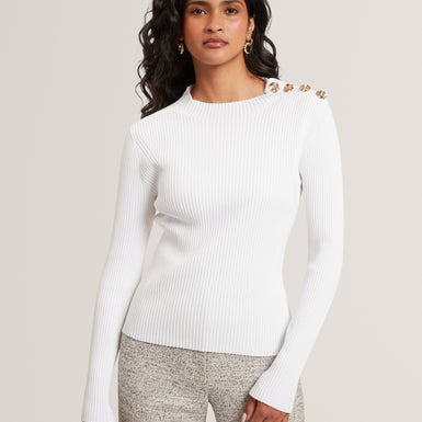 BLEANA: Rose Button Detail Long Sleeve Knitted T