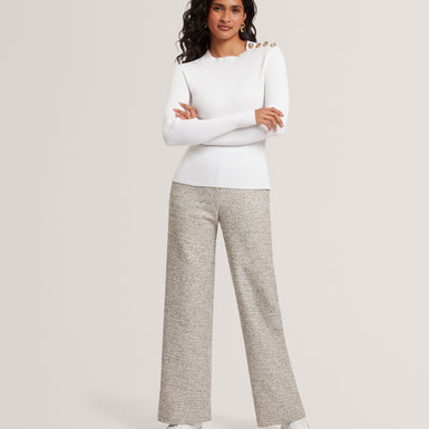 BLEANA: Rose Button Detail Long Sleeve Knitted T