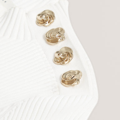 BLEANA: Rose Button Detail Long Sleeve Knitted T