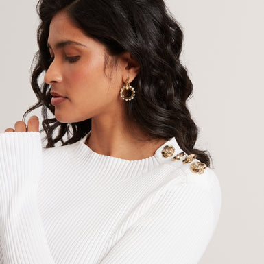 BLEANA: Rose Button Detail Long Sleeve Knitted T