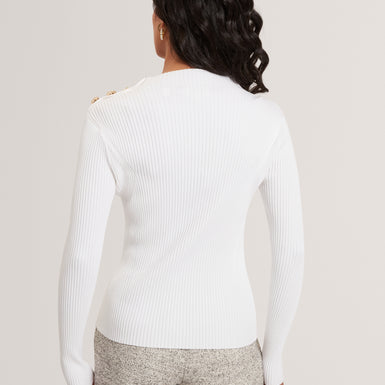BLEANA: Rose Button Detail Long Sleeve Knitted Top
