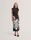 DEMITA: Printed Short Sleeve Draped Neck Midi Dress
