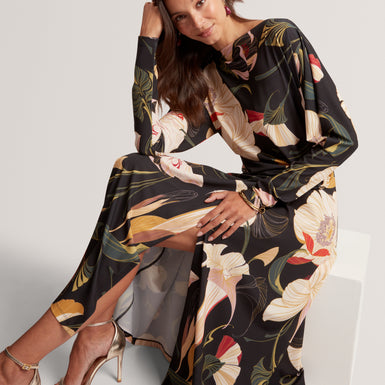 LAWRIA: Print Wrap Midi Dress
