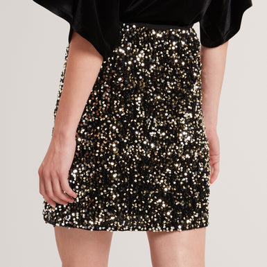 PEARSOM: Velvet Sequin Mini Skirt