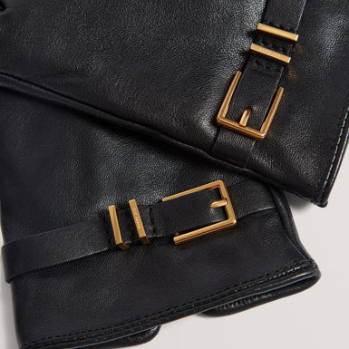 JILLLA: Buckle Detail Leather Gloves
