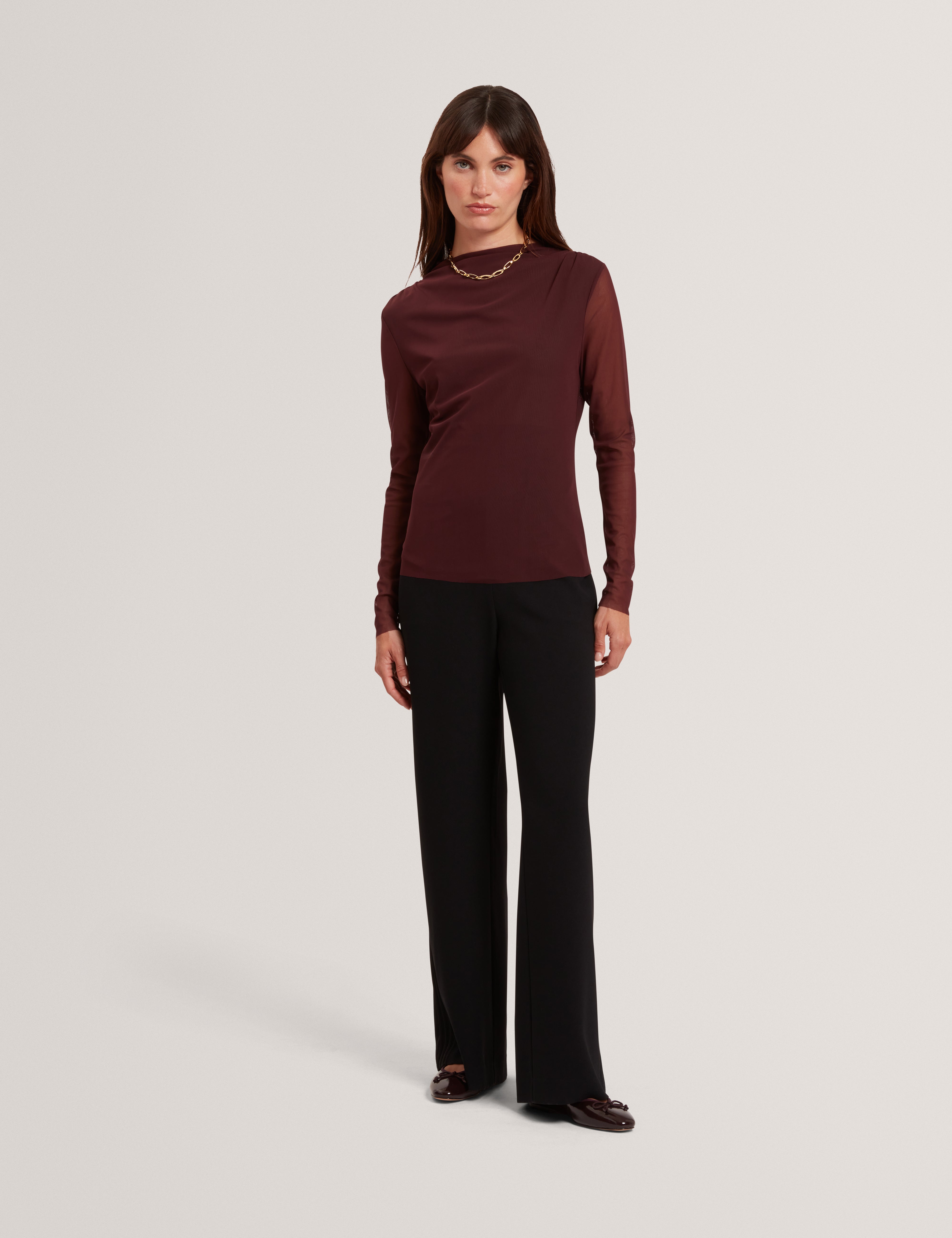 GORJJA: Piping Detail Wide Leg Crepe Trouser