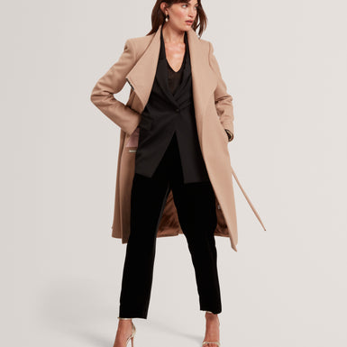 ROSE: Mid Length Belted Wool Wrap Coat