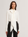 RESSIA: Long Sleeve Blouse With Neck Tie