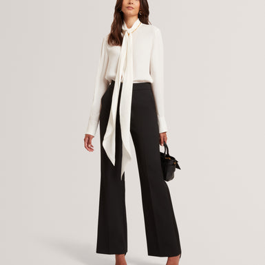RESSIA: Long Sleeve Blouse With Neck Tie