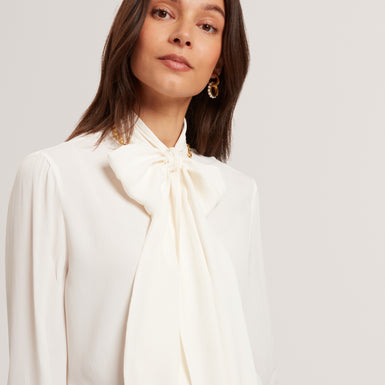 RESSIA: Long Sleeve Blouse With Neck Tie