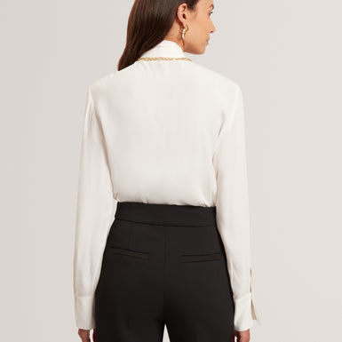 RESSIA: Long Sleeve Blouse With Neck Tie