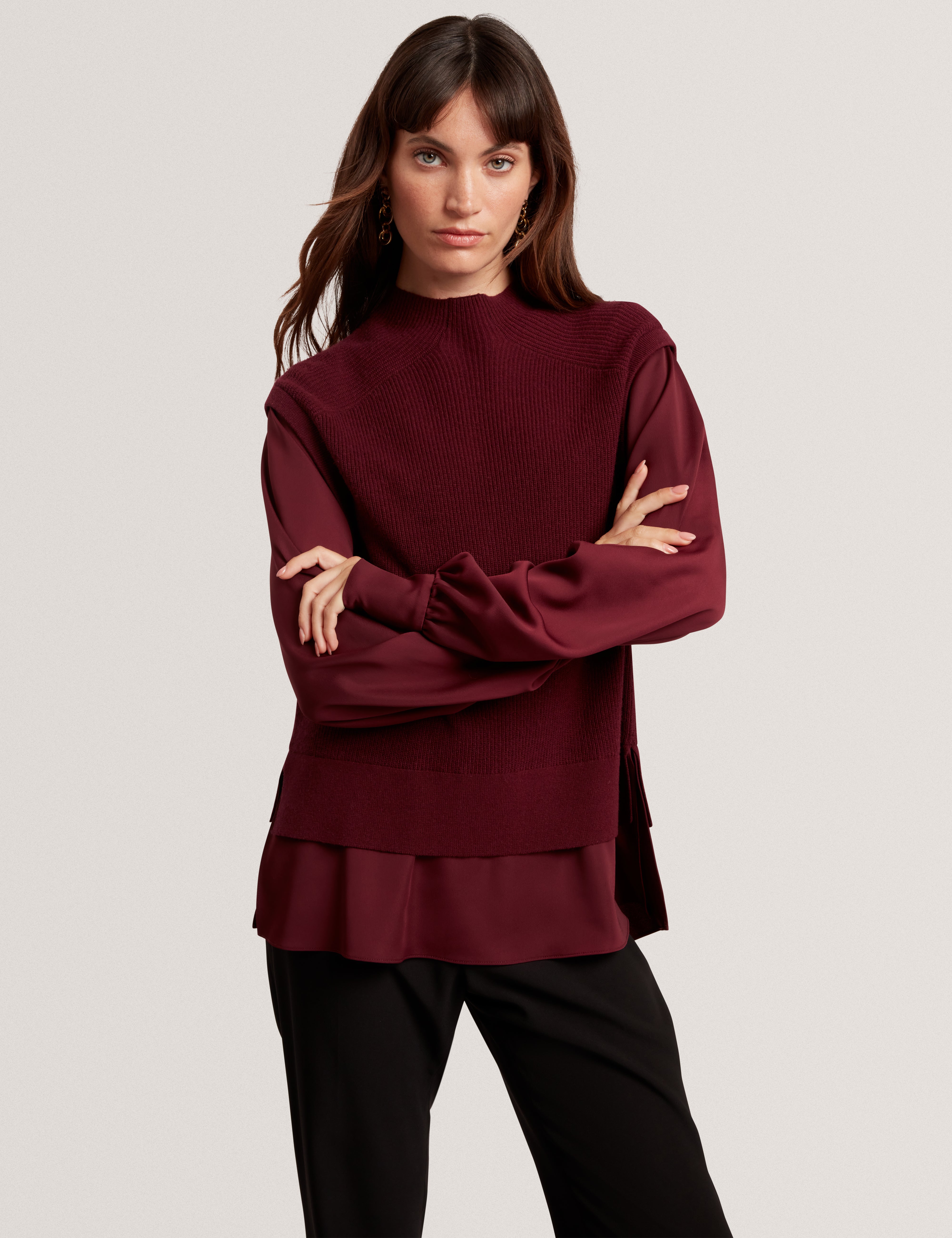 CAYCEY: Woven Sleeve Knitted Jumper