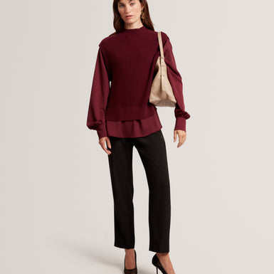 CAYCEY: Woven Sleeve Knitted Jumper