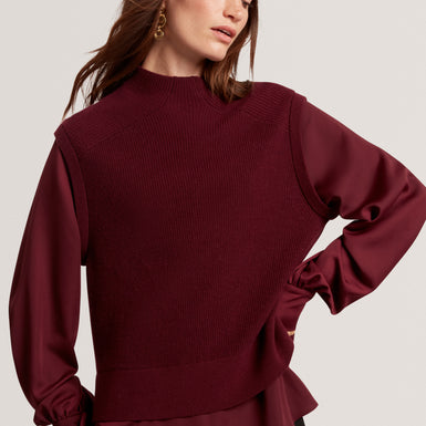 CAYCEY: Woven Sleeve Knitted Jumper