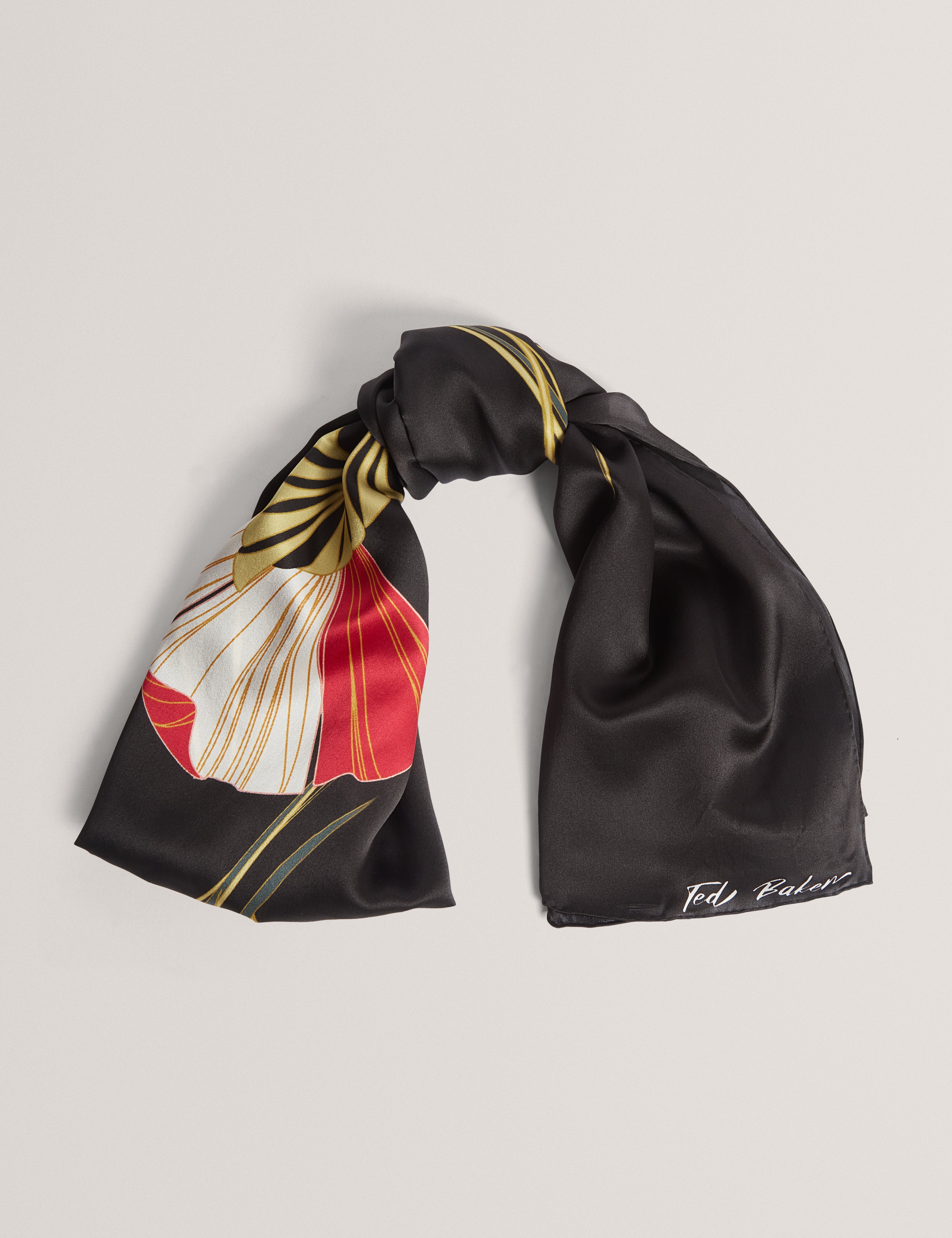 FLAIIR: Floral Swirl Print Long Silk Scarf