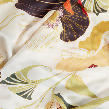 FLEURET: Floral Swirl Print Square Silk Scarf