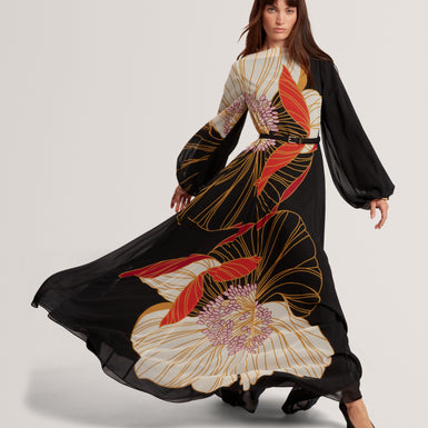 CAMMELI: Long Sleeve Printed Maxi Dress