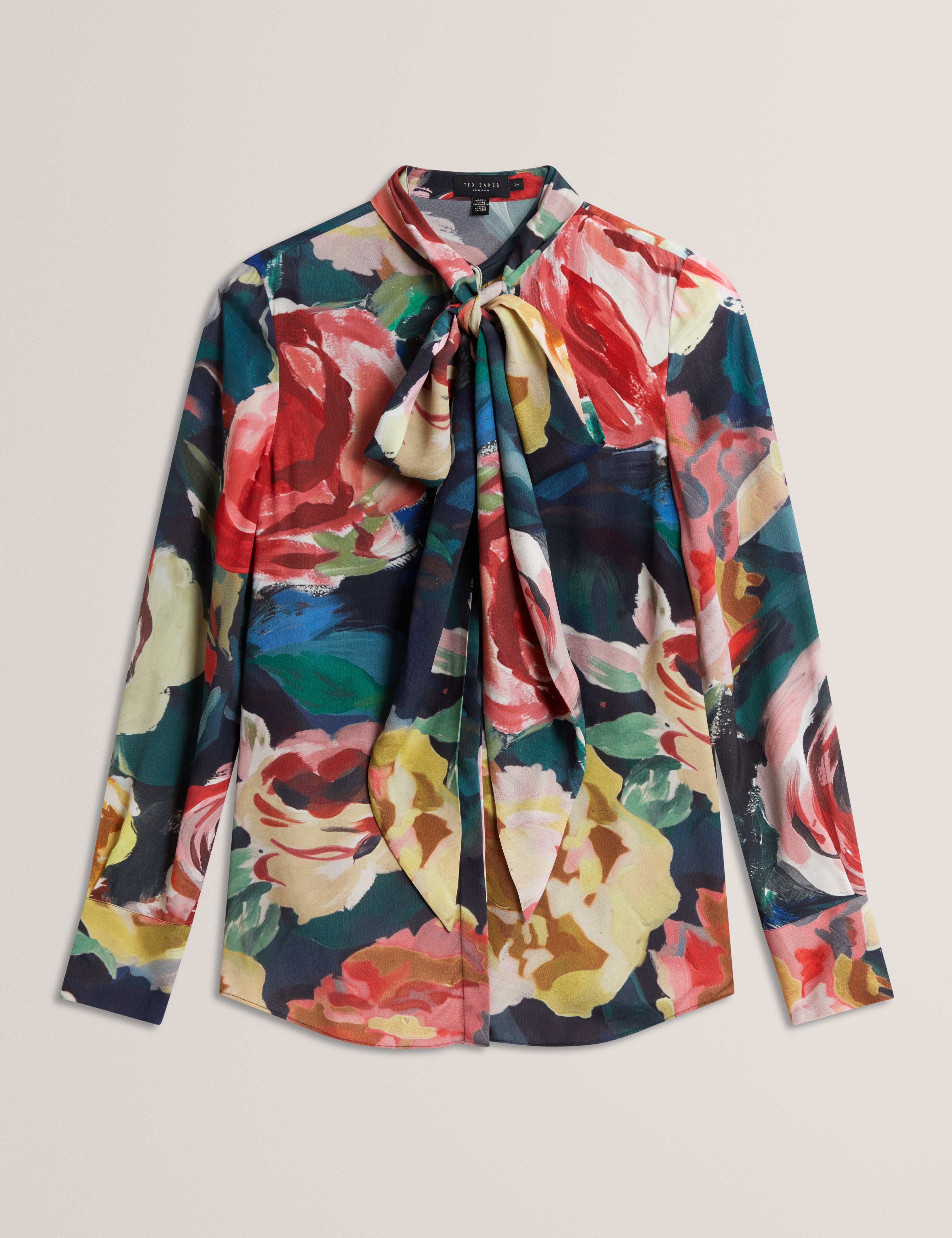 ARAGA: Tie Neck Printed Long Sleeve Shirt