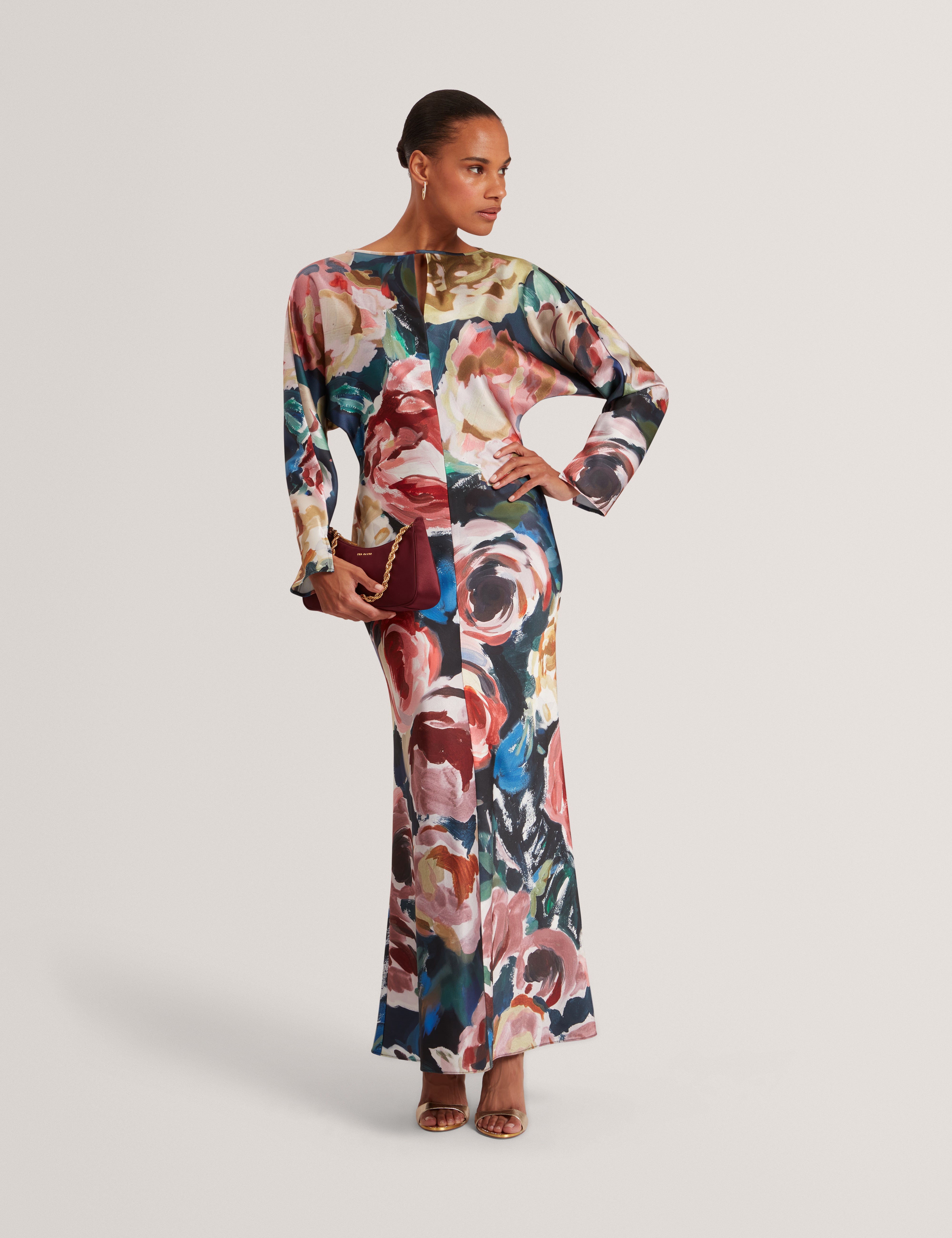 LOVESA: Printed Long Sleeve Midi Dress