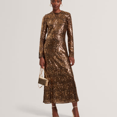JADEAA: Sequinned Long Sleeve Midi Dress