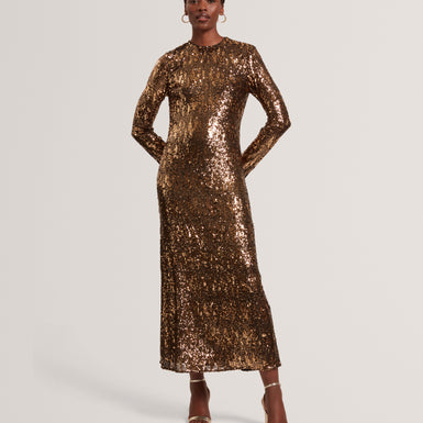 JADEAA: Sequinned Long Sleeve Midi Dress