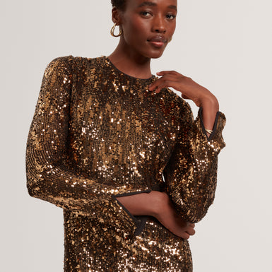 JADEAA: Sequinned Long Sleeve Midi Dress