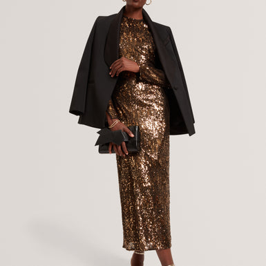JADEAA: Sequinned Long Sleeve Midi Dress