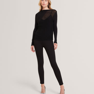 CEYLOAA: Long Sleeve Sheer Detail Knit Top