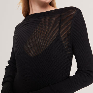 CEYLOAA: Long Sleeve Sheer Detail Knit Top