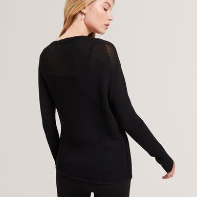 CEYLOAA: Long Sleeve Sheer Detail Knit Top