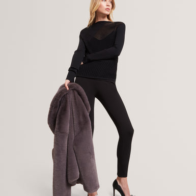CEYLOAA: Long Sleeve Sheer Detail Knit Top