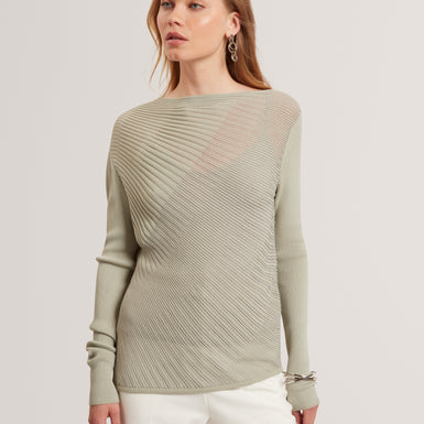 CEYLOAA: Long Sleeve Sheer Detail Knit Top