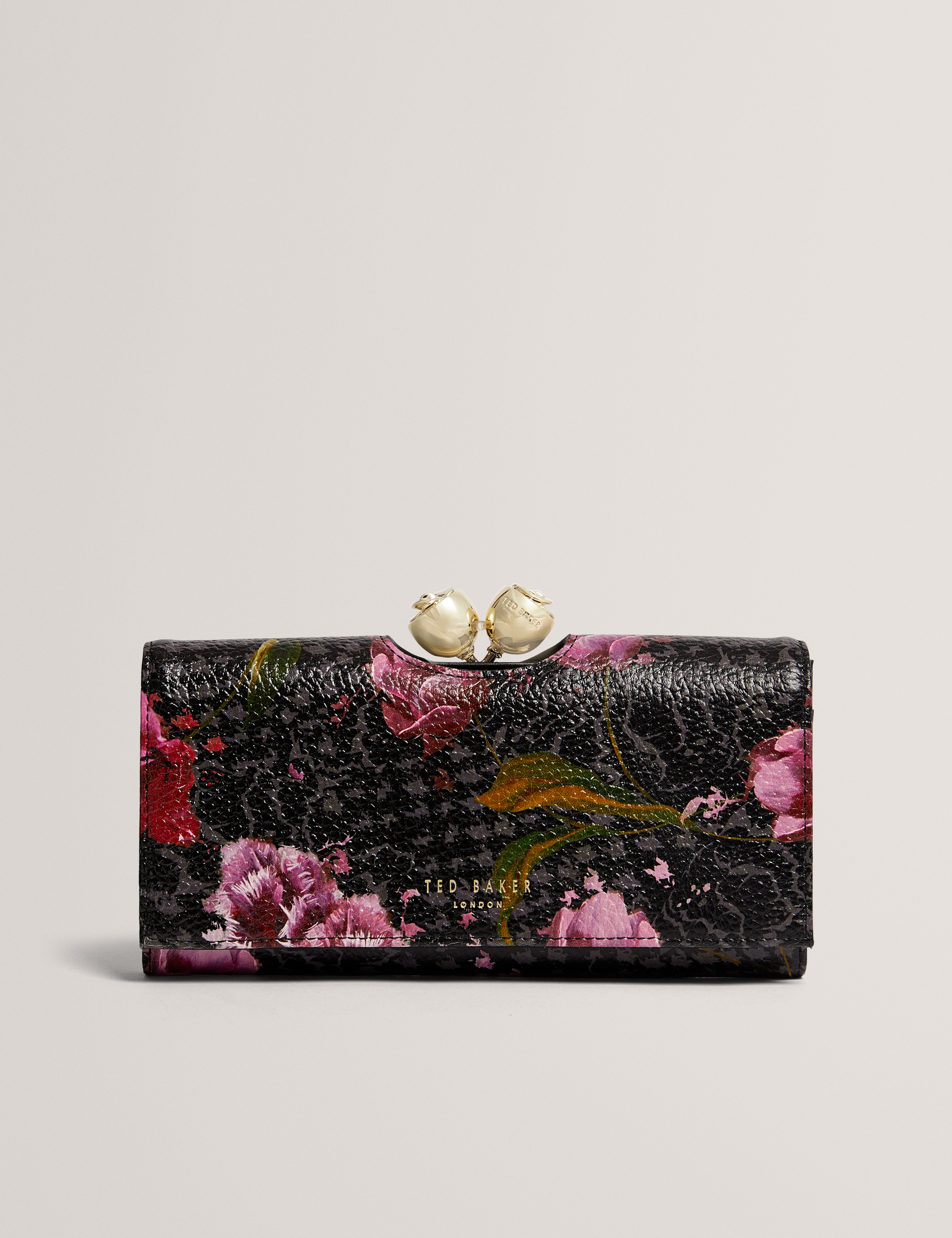 TALANA: Printed Floral Large Leather Bobble Purse